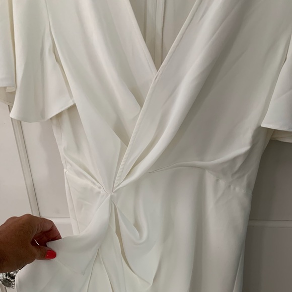 Ivory flutter sleeve ruffle dress. - Picture 3 of 5